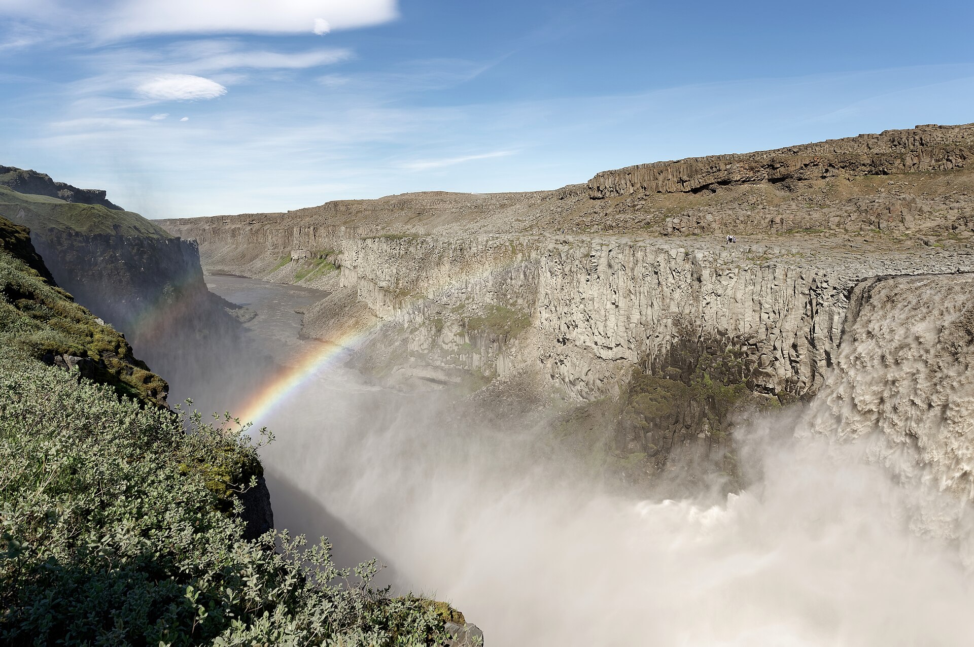 夏季黛提瀑布(Dettifoss)的闊瀑與峽谷實景